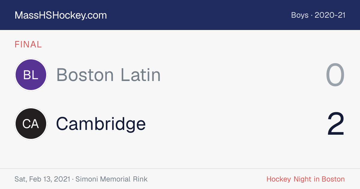 Boston Latin at Cambridge score card