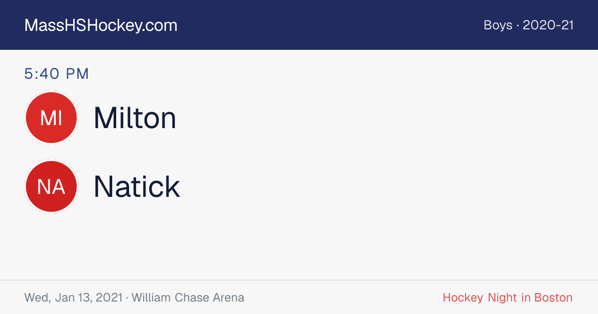 Milton at Natick score card