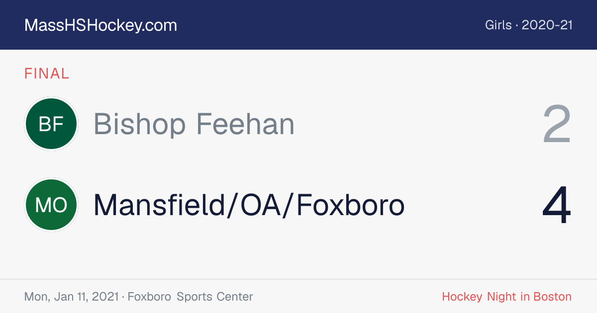Bishop Feehan at Mansfield/OA/Foxboro score card