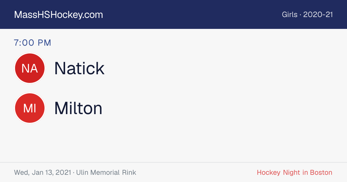 Natick at Milton score card