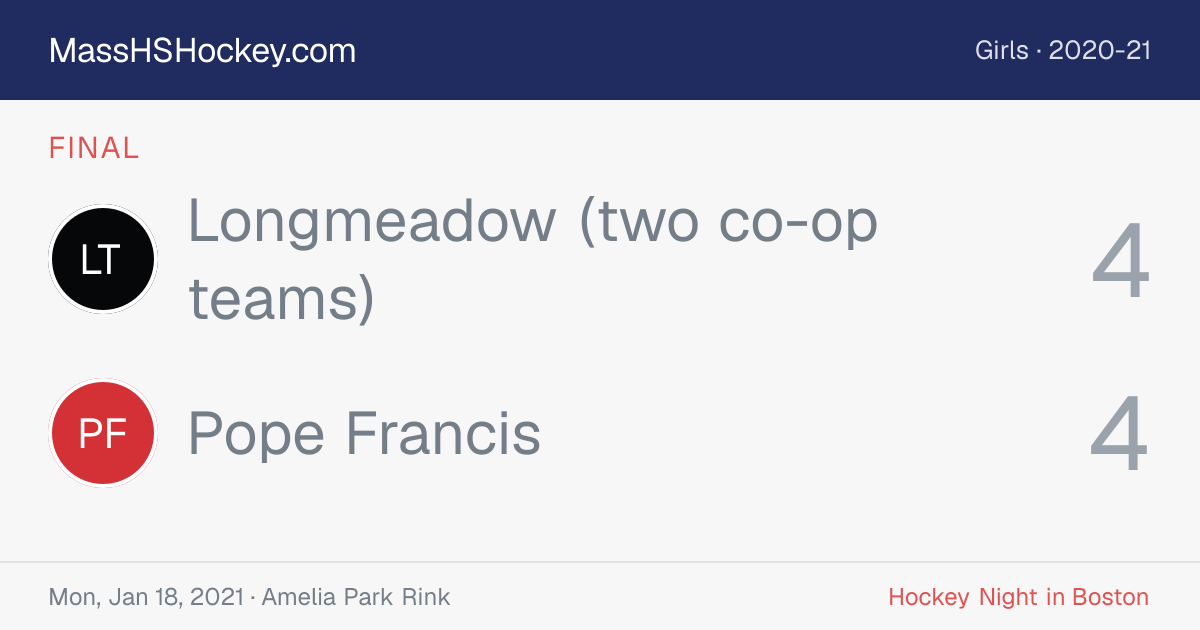 Longmeadow (two co-op teams) at Pope Francis score card