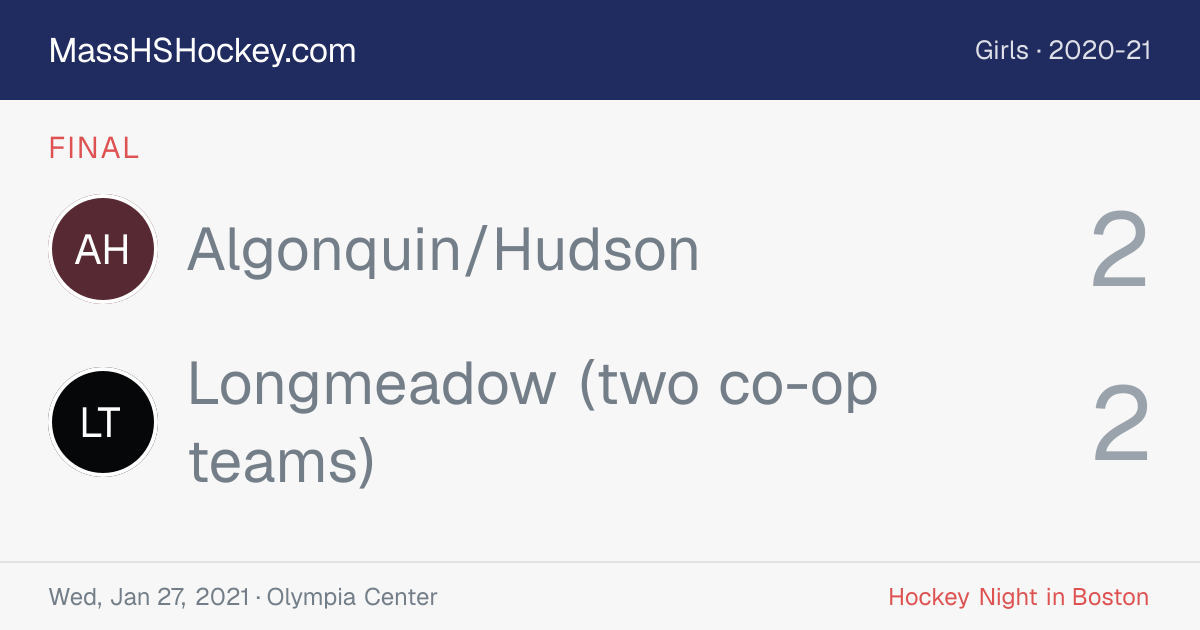 Algonquin/Hudson at Longmeadow (two co-op teams) score card