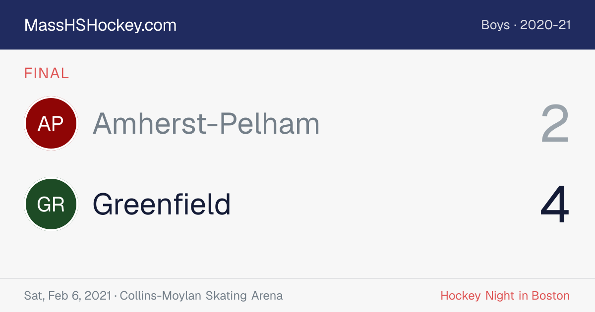 Amherst-Pelham at Greenfield score card