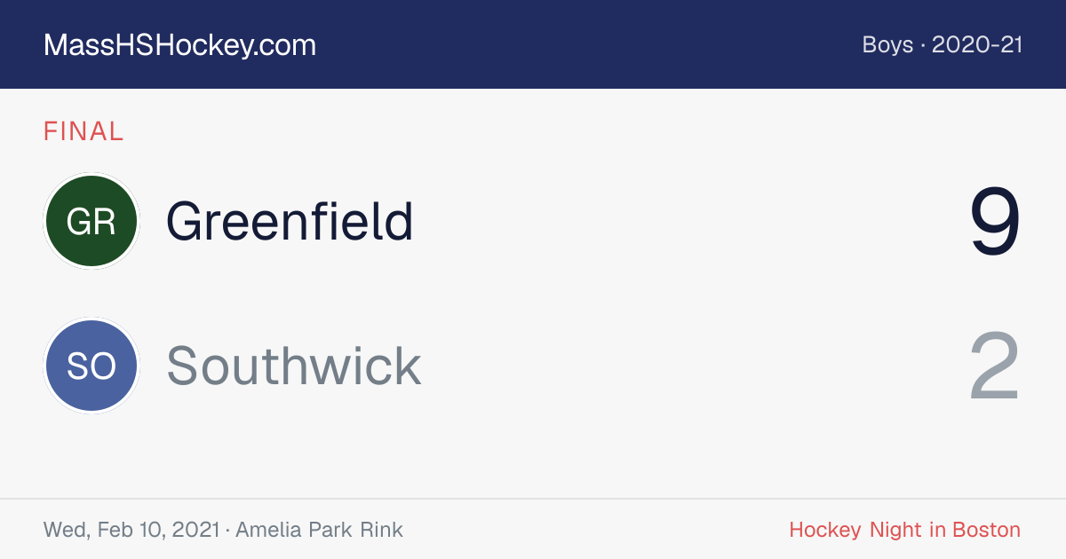Greenfield at Southwick score card
