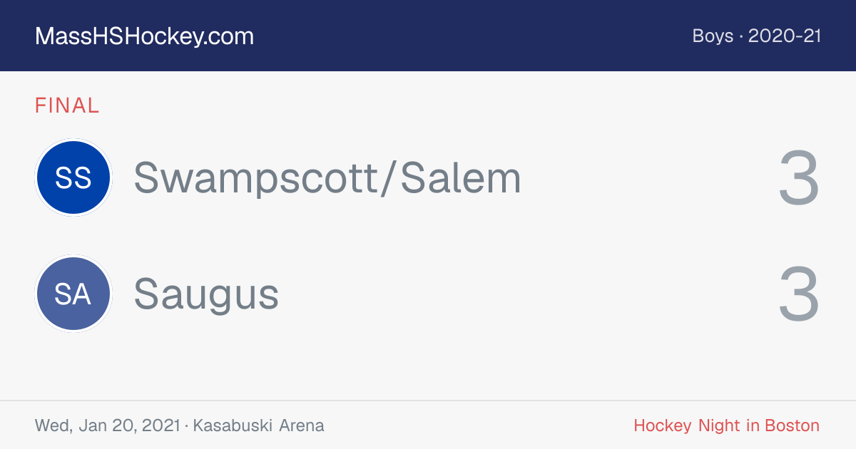 Swampscott/Salem at Saugus score card