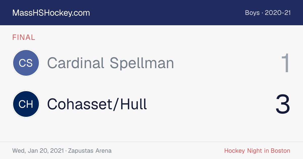 Cardinal Spellman at Cohasset/Hull score card
