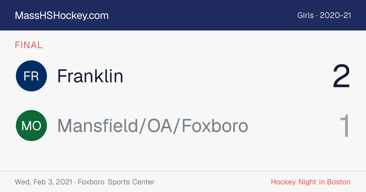 Franklin at Mansfield/OA/Foxboro score card
