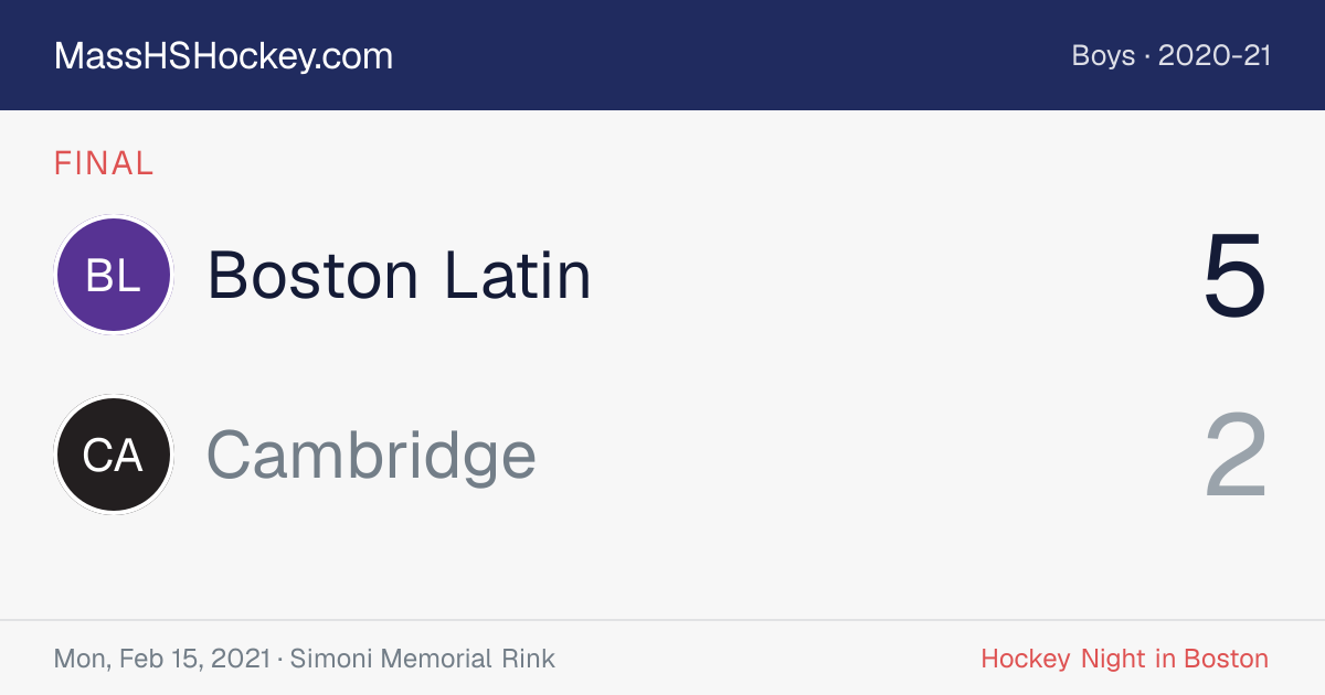 Boston Latin at Cambridge score card