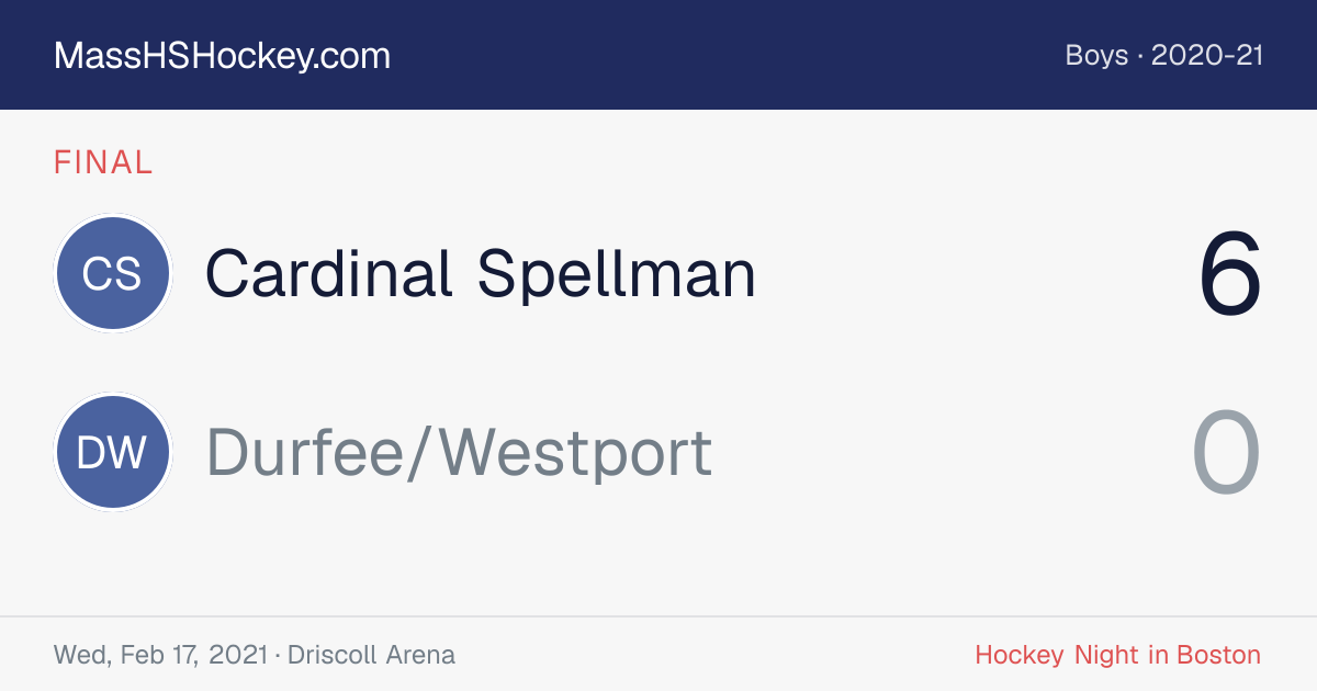 Cardinal Spellman at Durfee/Westport score card