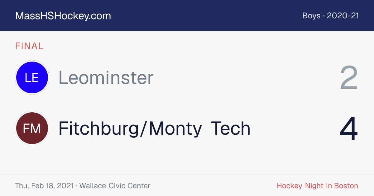 Leominster at Fitchburg/Monty Tech score card