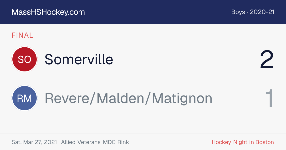 Somerville at Revere/Malden/Matignon score card