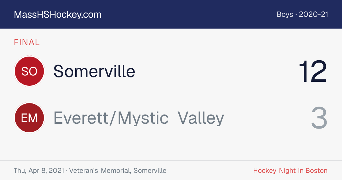 Somerville at Everett/Mystic Valley score card
