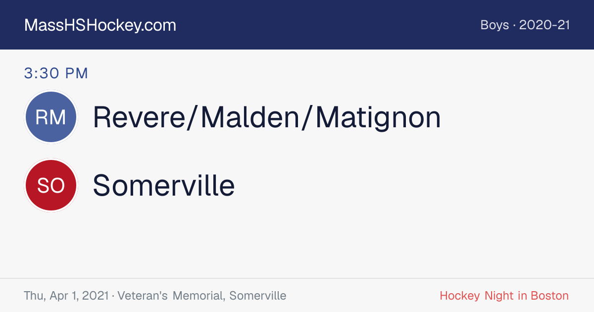 Revere/Malden/Matignon at Somerville score card