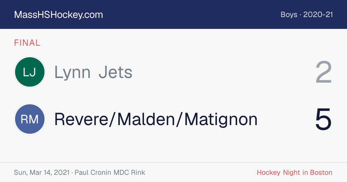 Lynn Jets at Revere/Malden/Matignon score card