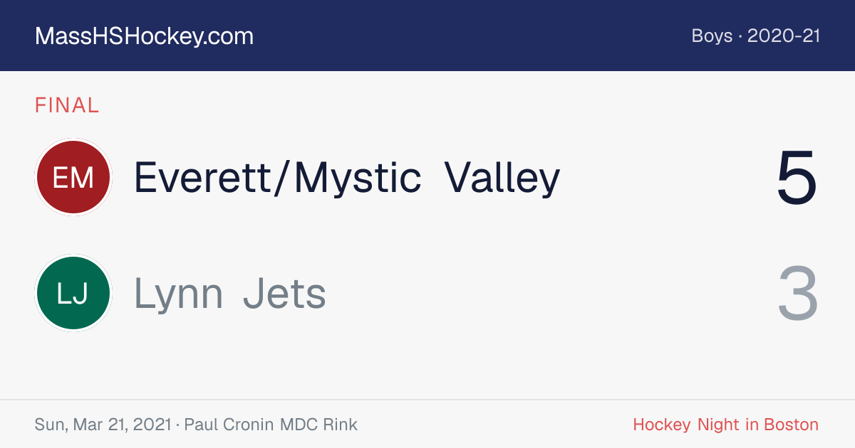 Everett/Mystic Valley at Lynn Jets score card