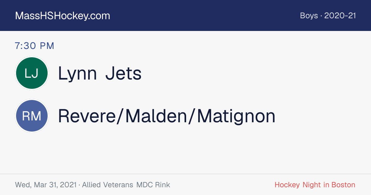 Lynn Jets at Revere/Malden/Matignon score card