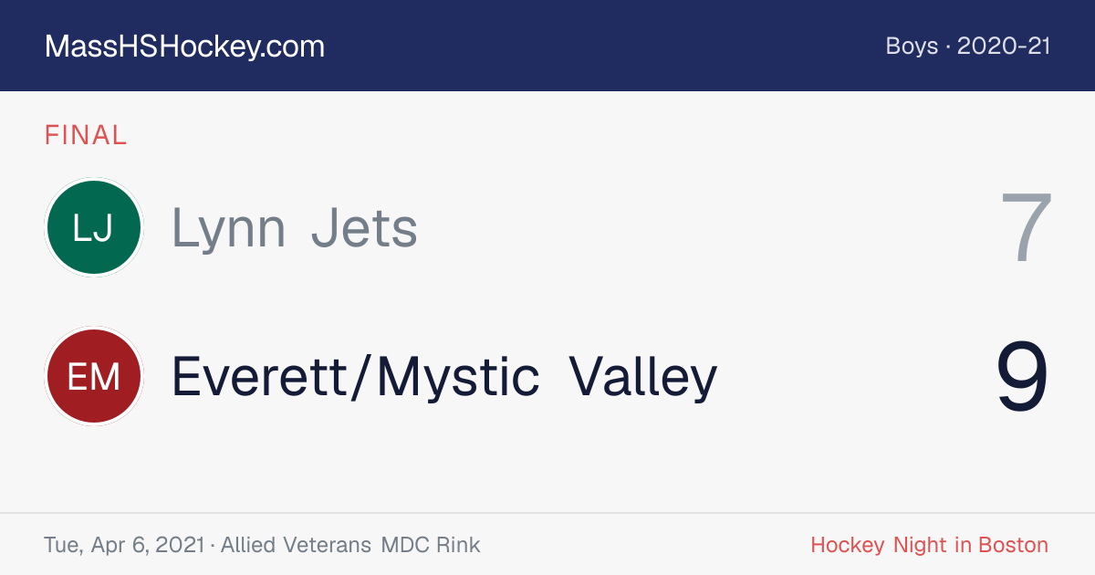 Lynn Jets at Everett/Mystic Valley score card