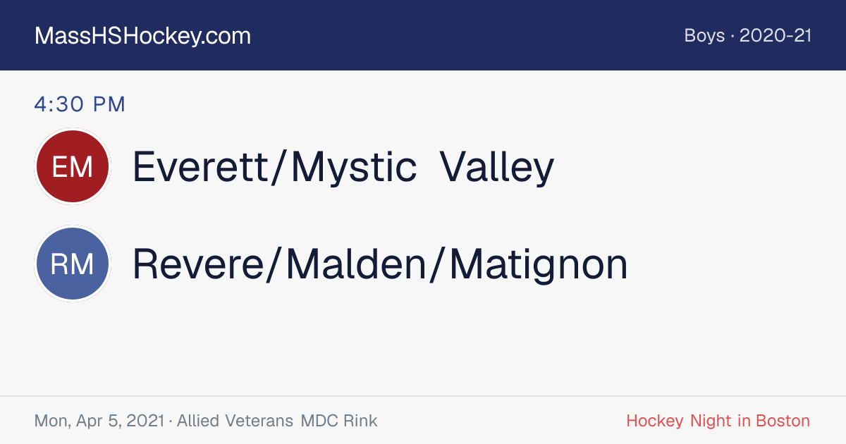 Everett/Mystic Valley at Revere/Malden/Matignon score card