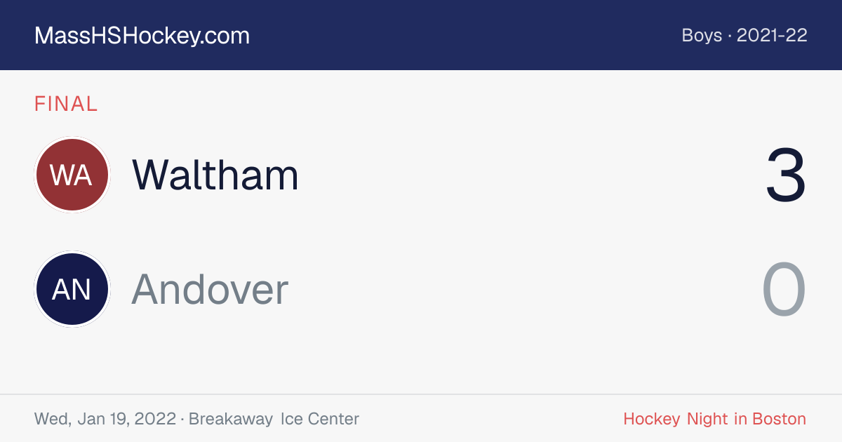 Waltham at Andover score card