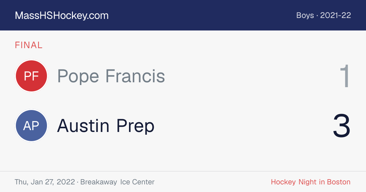 Pope Francis at Austin Prep score card