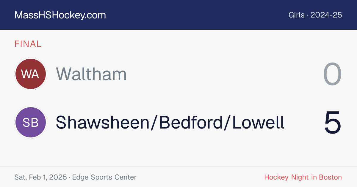 Waltham at Shawsheen/Bedford/Lowell score card