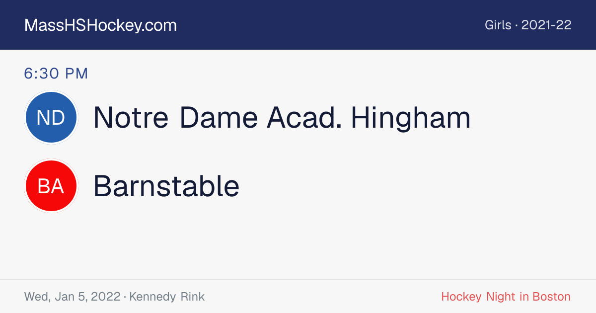 Notre Dame Acad. Hingham at Barnstable score card