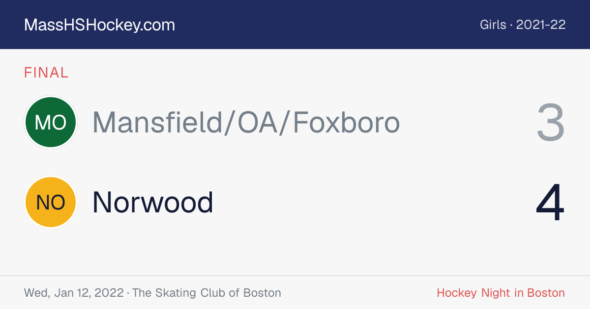 Mansfield/OA/Foxboro at Norwood score card