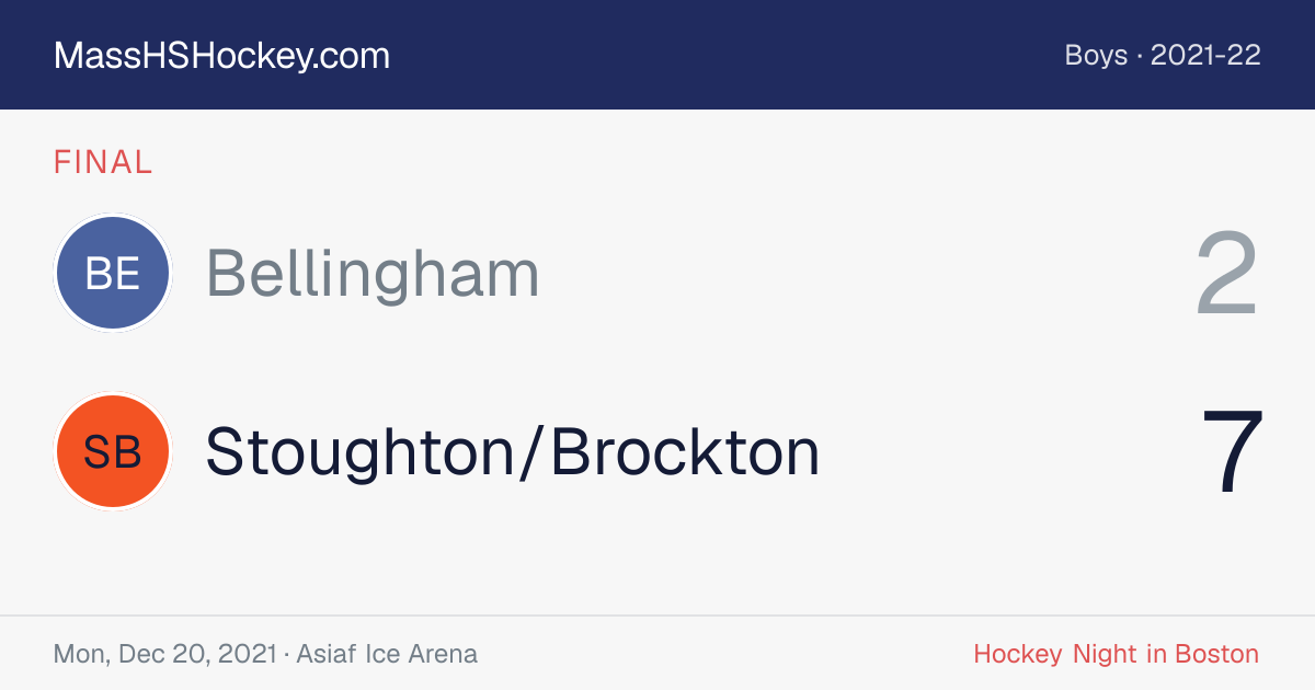 Bellingham at Stoughton/Brockton score card