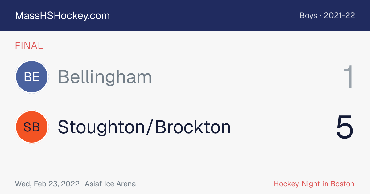 Bellingham at Stoughton/Brockton score card