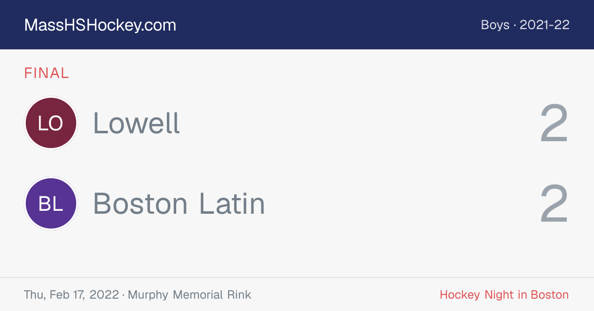 Lowell at Boston Latin score card