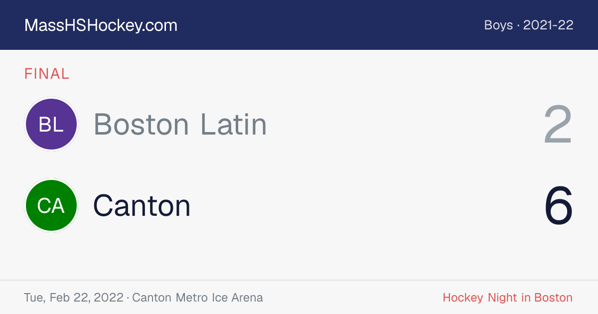 Boston Latin at Canton score card