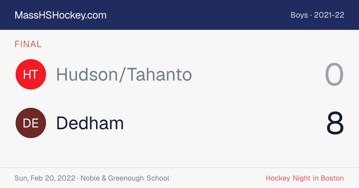 Hudson/Tahanto at Dedham score card