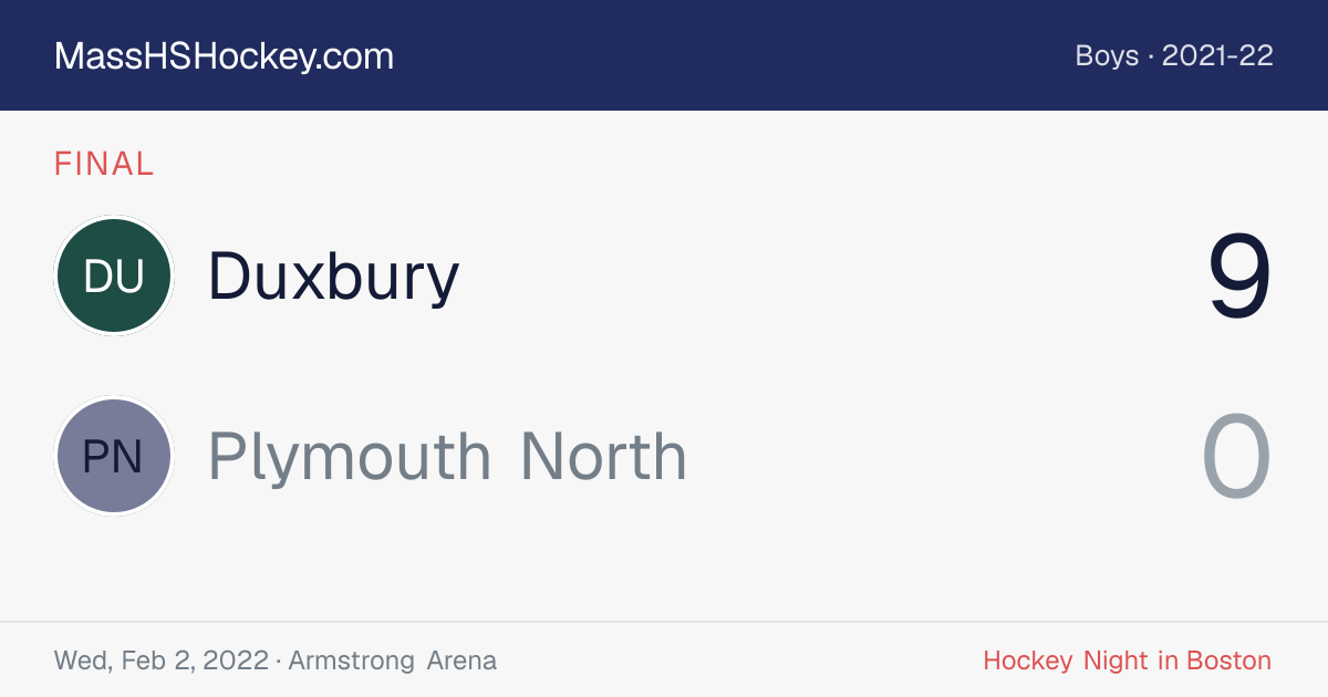 Duxbury at Plymouth North score card