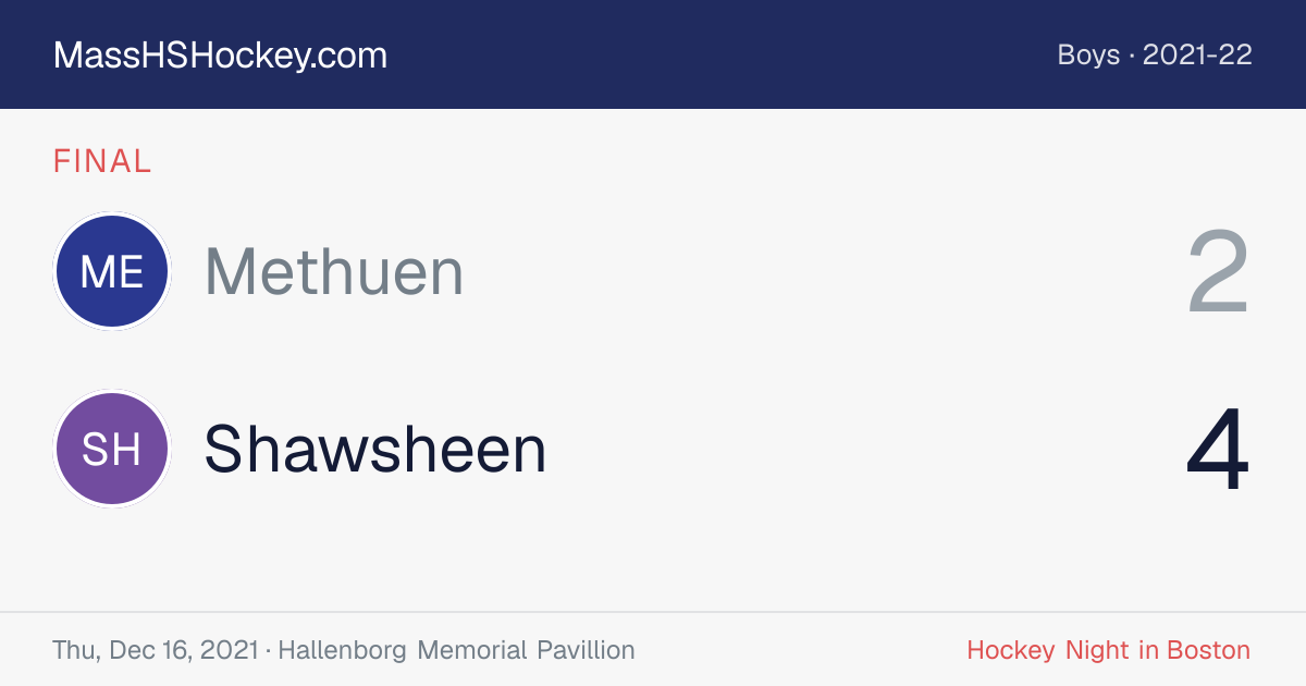 Methuen at Shawsheen score card