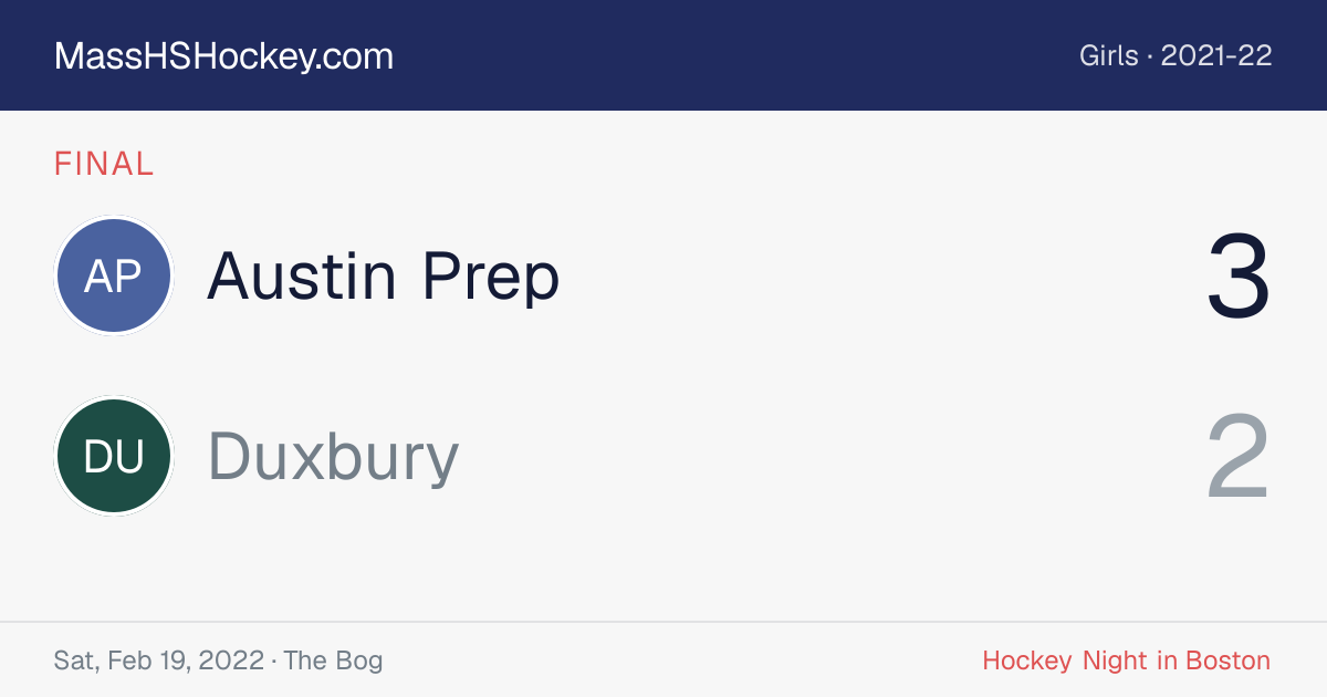 Austin Prep at Duxbury score card