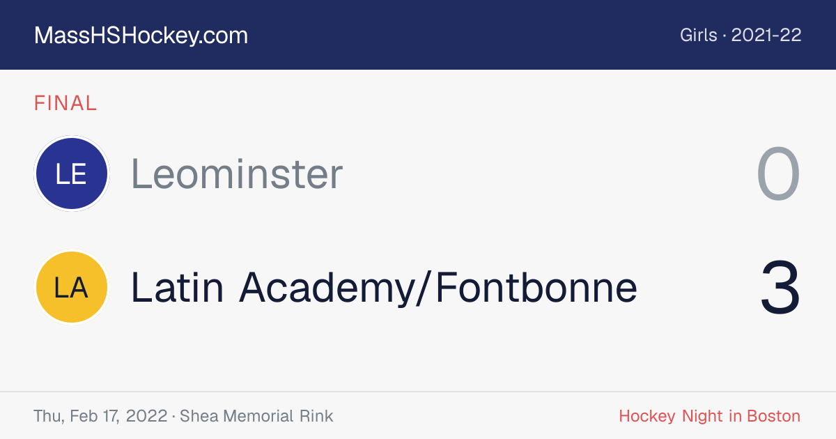 Leominster at Latin Academy/Fontbonne score card