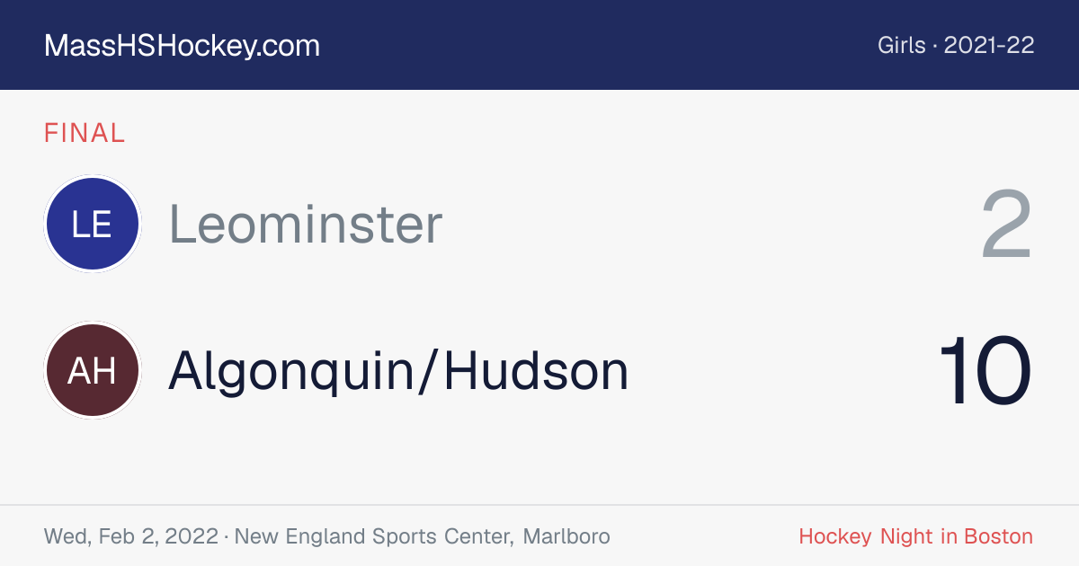 Leominster at Algonquin/Hudson score card