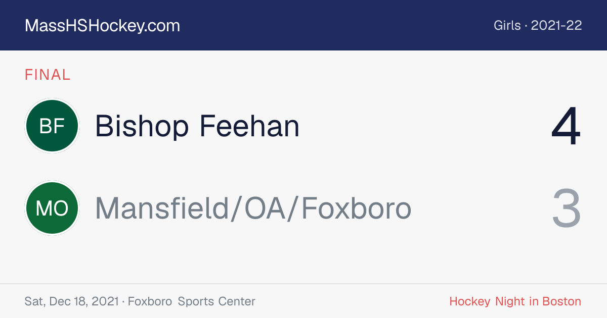 Bishop Feehan at Mansfield/OA/Foxboro score card