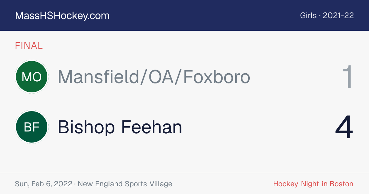 Mansfield/OA/Foxboro at Bishop Feehan score card