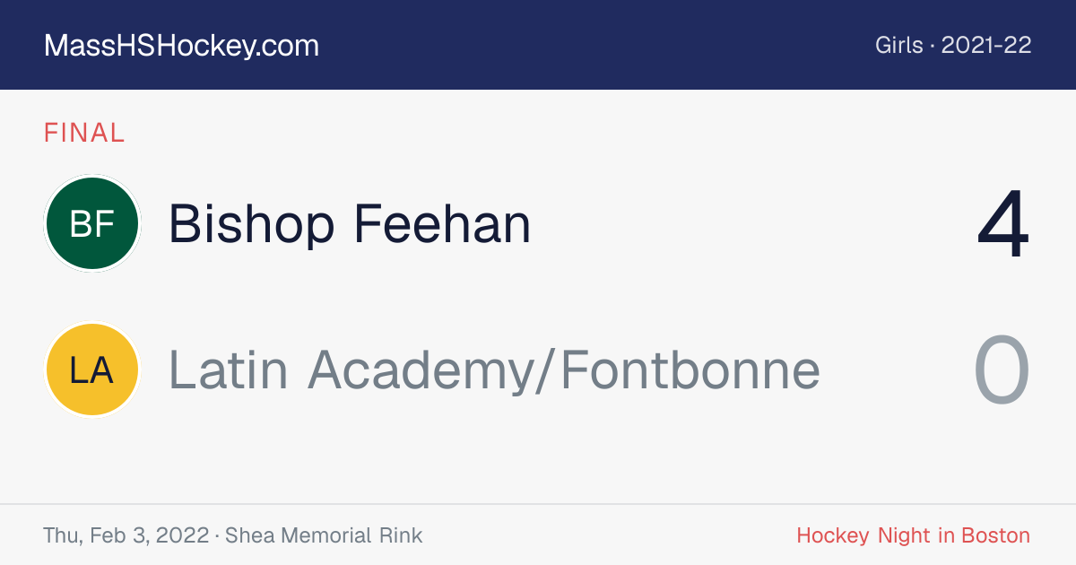 Bishop Feehan at Latin Academy/Fontbonne score card
