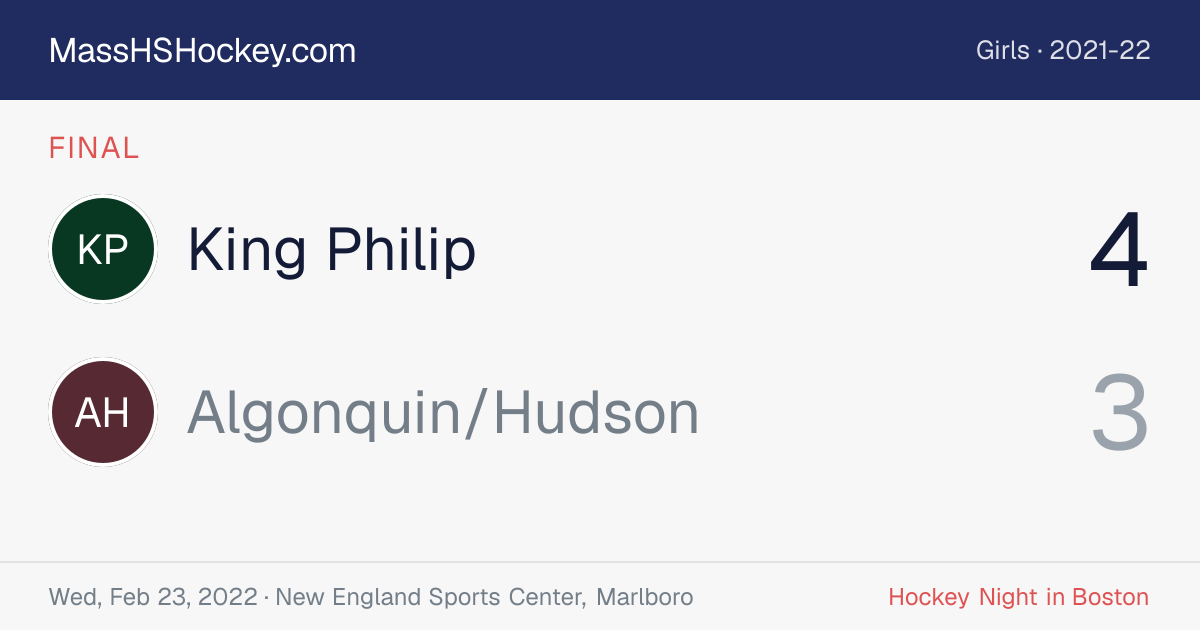 King Philip at Algonquin/Hudson score card