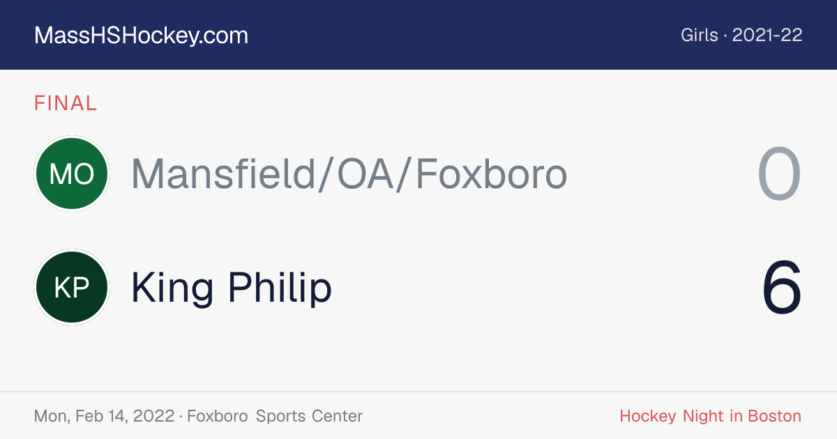 Mansfield/OA/Foxboro at King Philip score card
