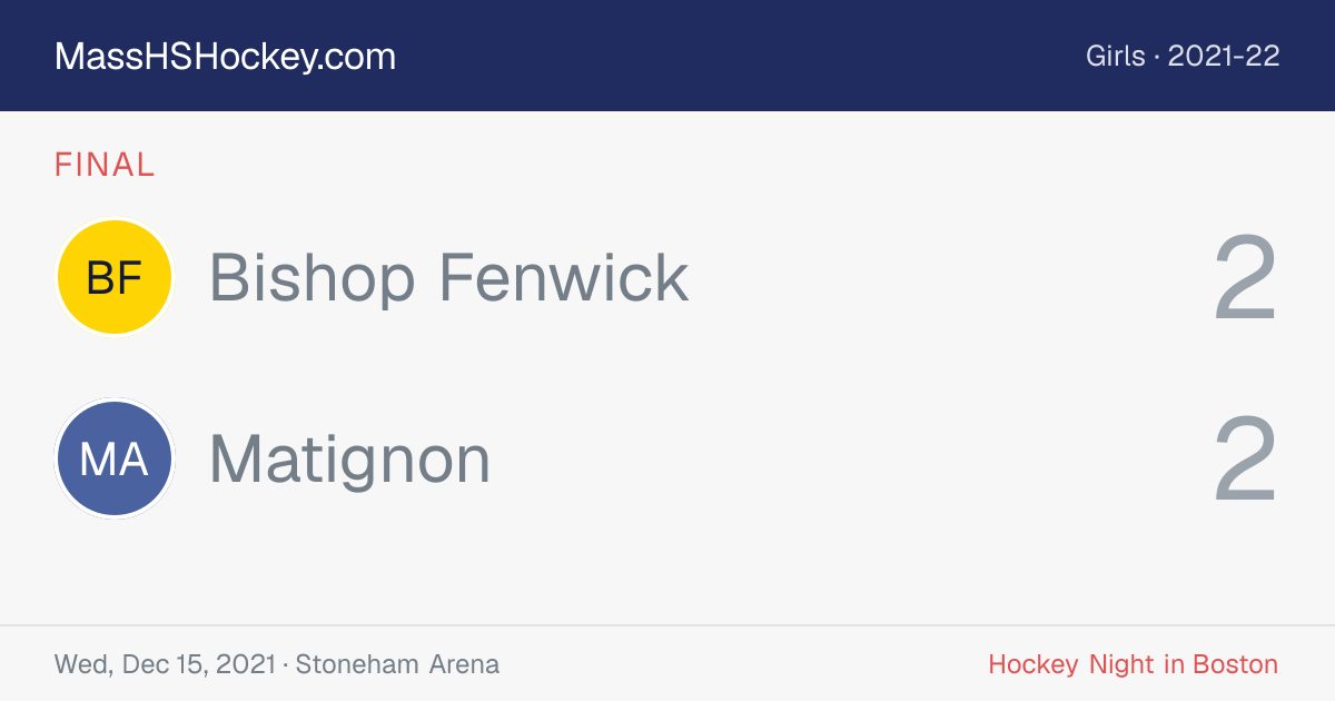 Bishop Fenwick at Matignon score card