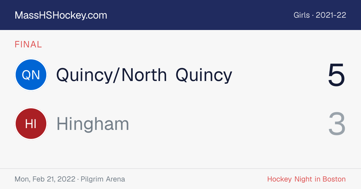 Quincy/North Quincy at Hingham score card