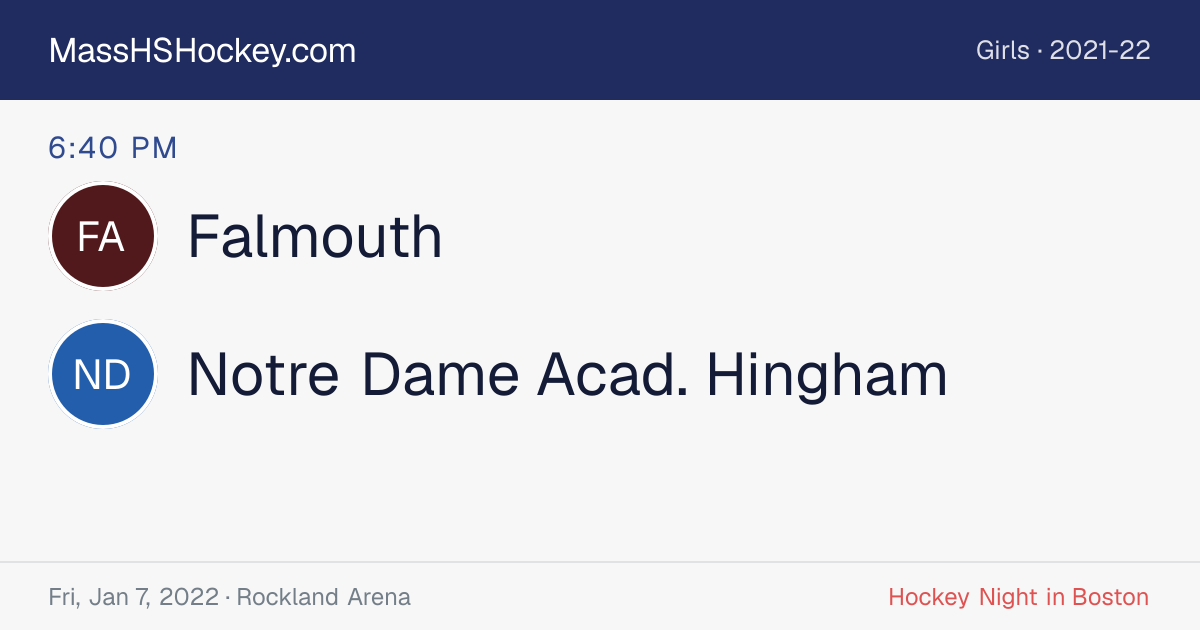 Falmouth at Notre Dame Acad. Hingham score card