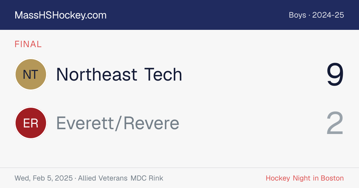 Northeast Tech at Everett/Revere score card