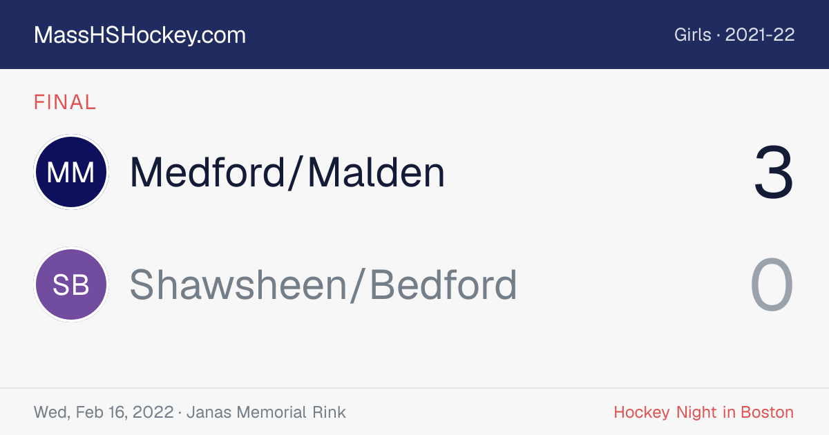 Medford/Malden at Shawsheen/Bedford score card
