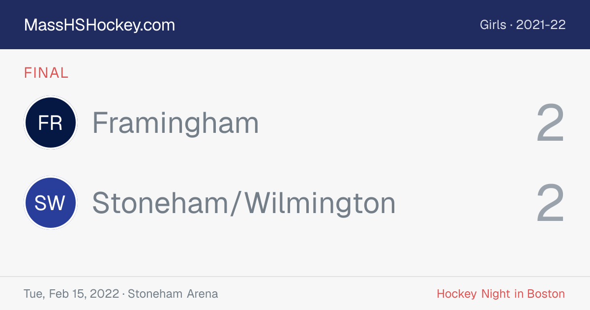 Framingham at Stoneham/Wilmington score card