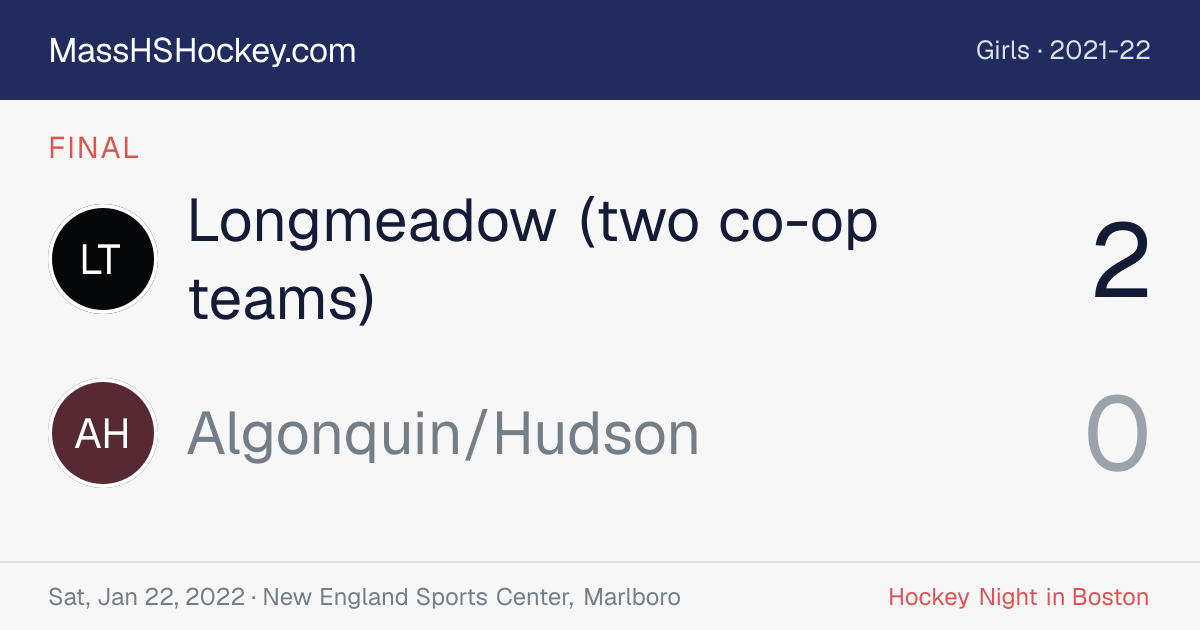 Longmeadow (two co-op teams) at Algonquin/Hudson score card