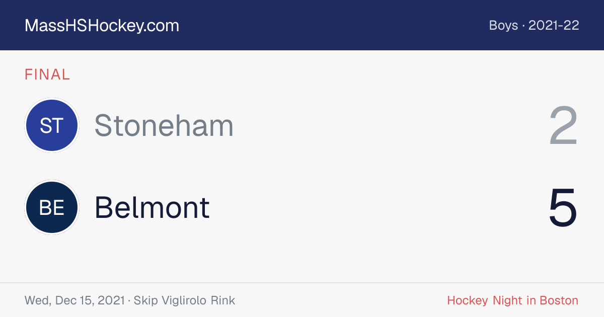 Stoneham at Belmont score card